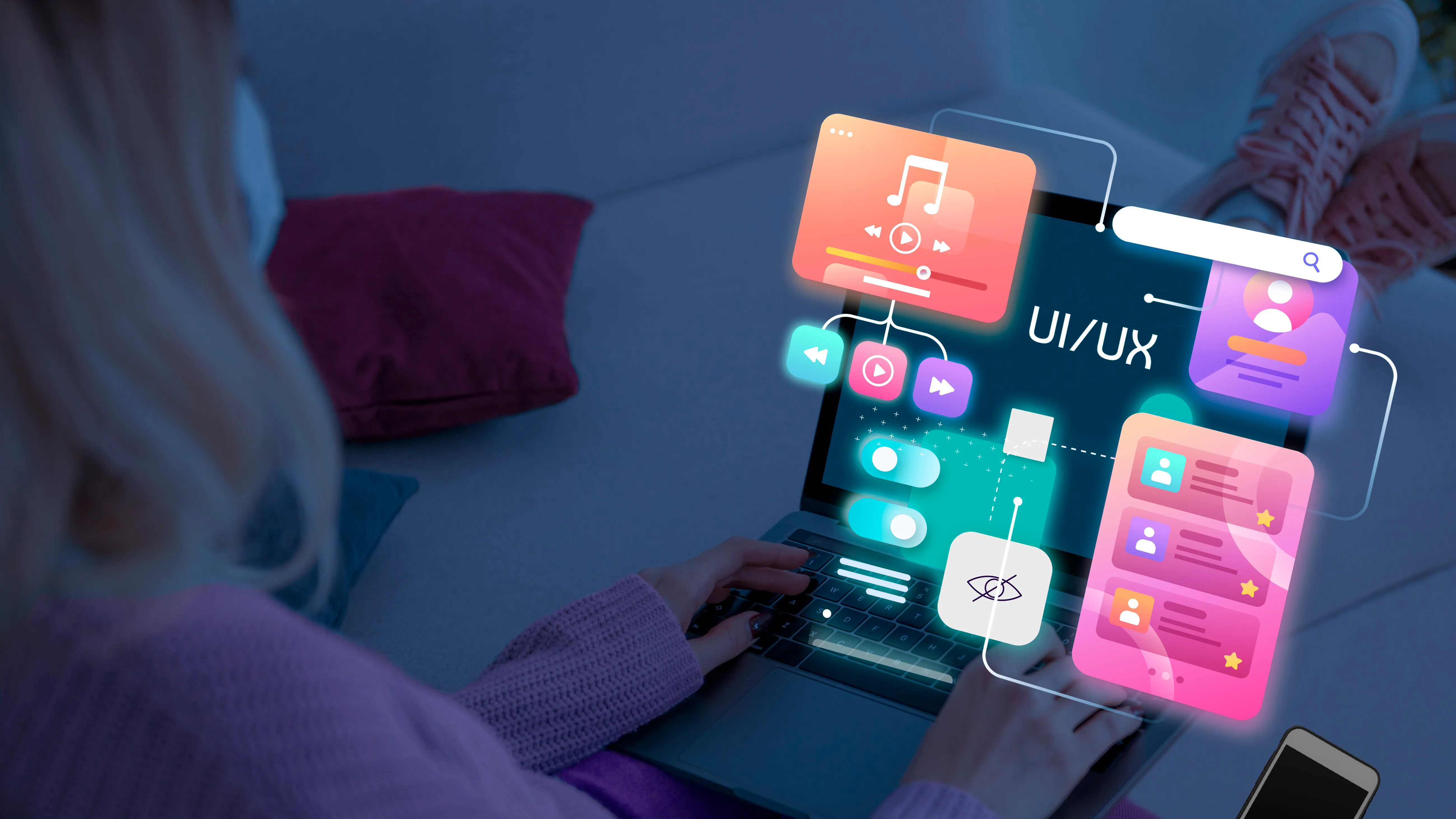 Diseño UX, Diseño UI, experiencia de usuario, interacción digital, navegación fluida, interfaz intuitiva, diseño responsivo